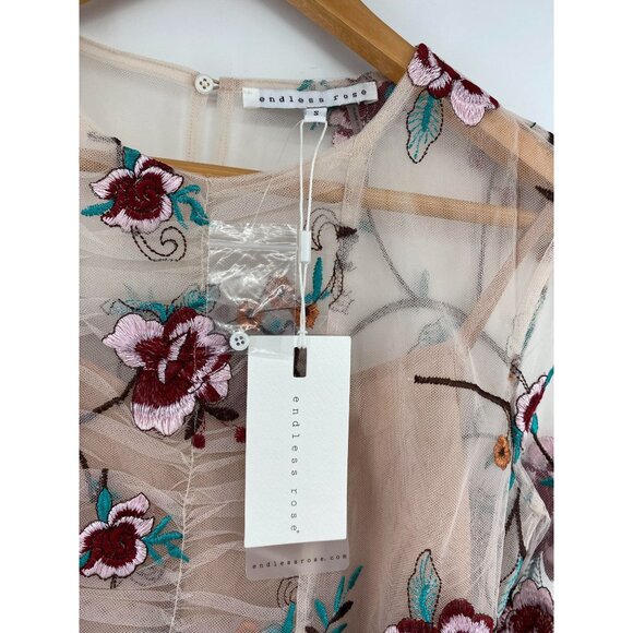 Anthropologie Endless Rose Floral Embroidered Blouse & Nude Camisole Top Set Sma - Picture 2 of 7